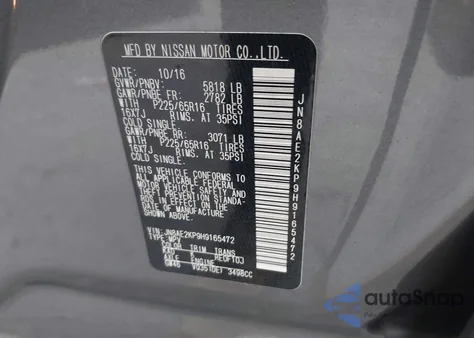 2017 Nissan Quest Sv z USA, uszkodzony, nr VIN JN8AE2KP9H9165472